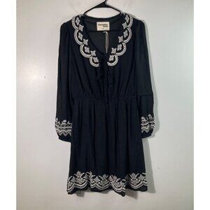 Womens Savanna Jane Embroidered Boho Dress Collar Black White M NWT Rayon Polyes